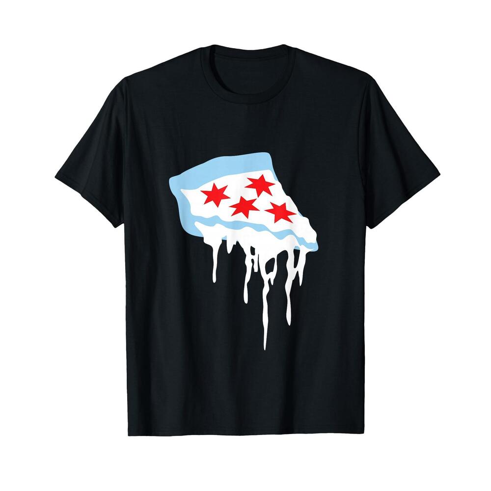 Katie Art Designs Mens Chicago Flag Pizza TShirt Black Small